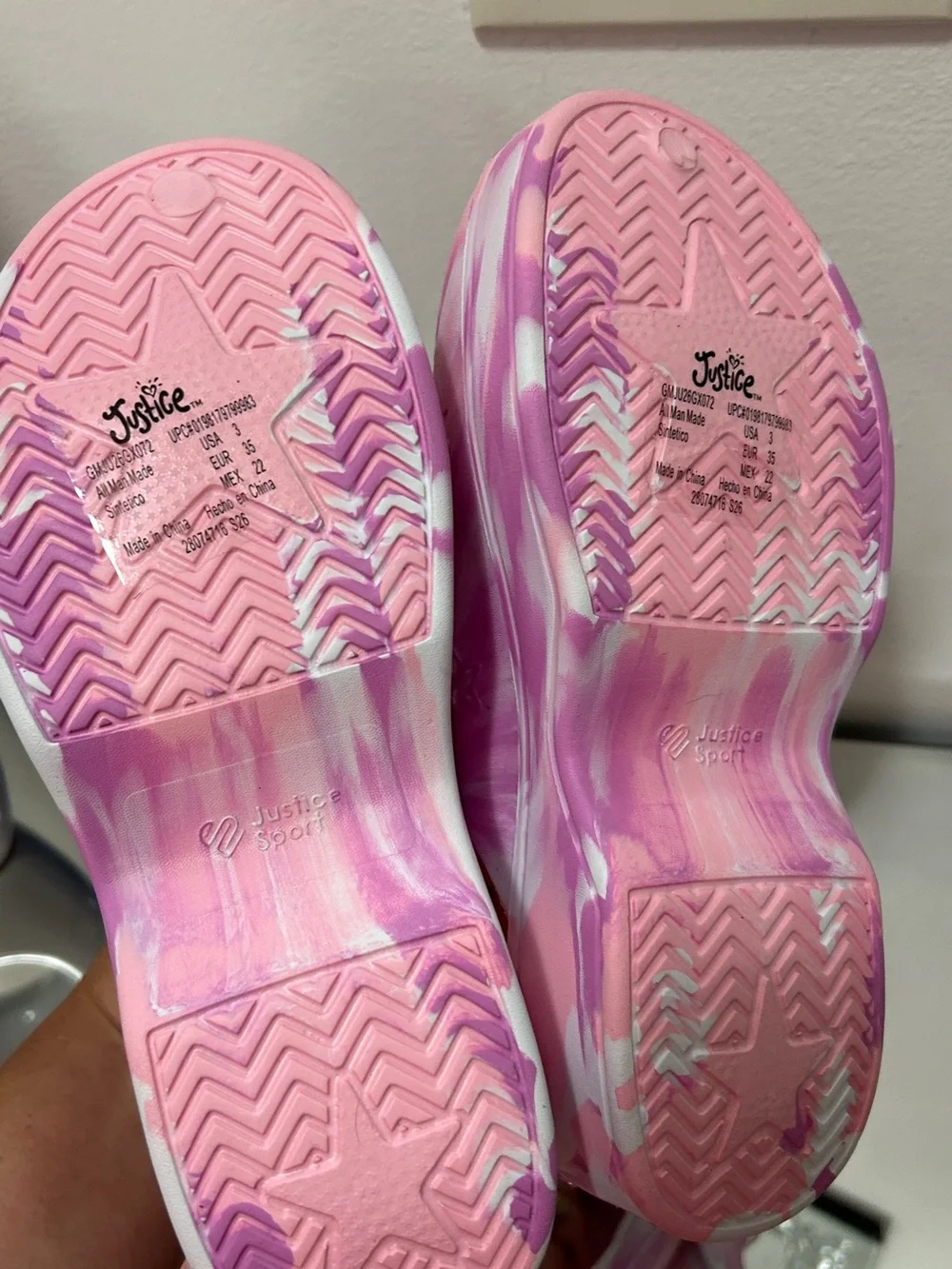 Justice Girls Clogs Size 13 Pink Purple Marble Star Cutout NWT